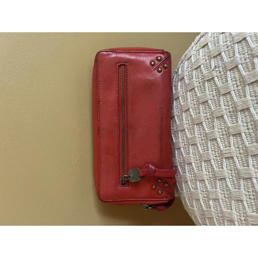 Red Leather Lucky Brand Women's Wallet with Multiple Compartments